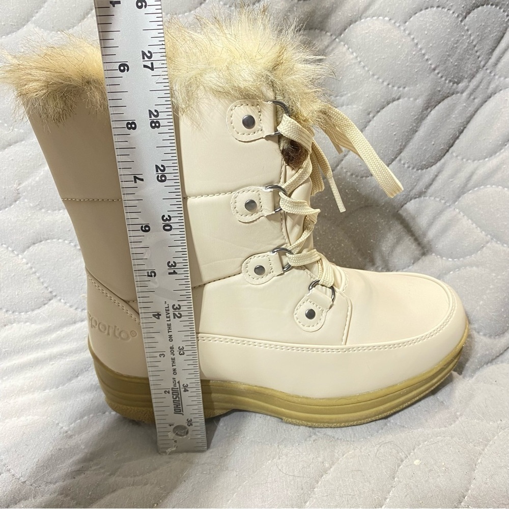 Sporto Boots Womens 6M Cream Winter Snow Boot Apres Side Zip Waterproof Faux Fur - Picture 12 of 13